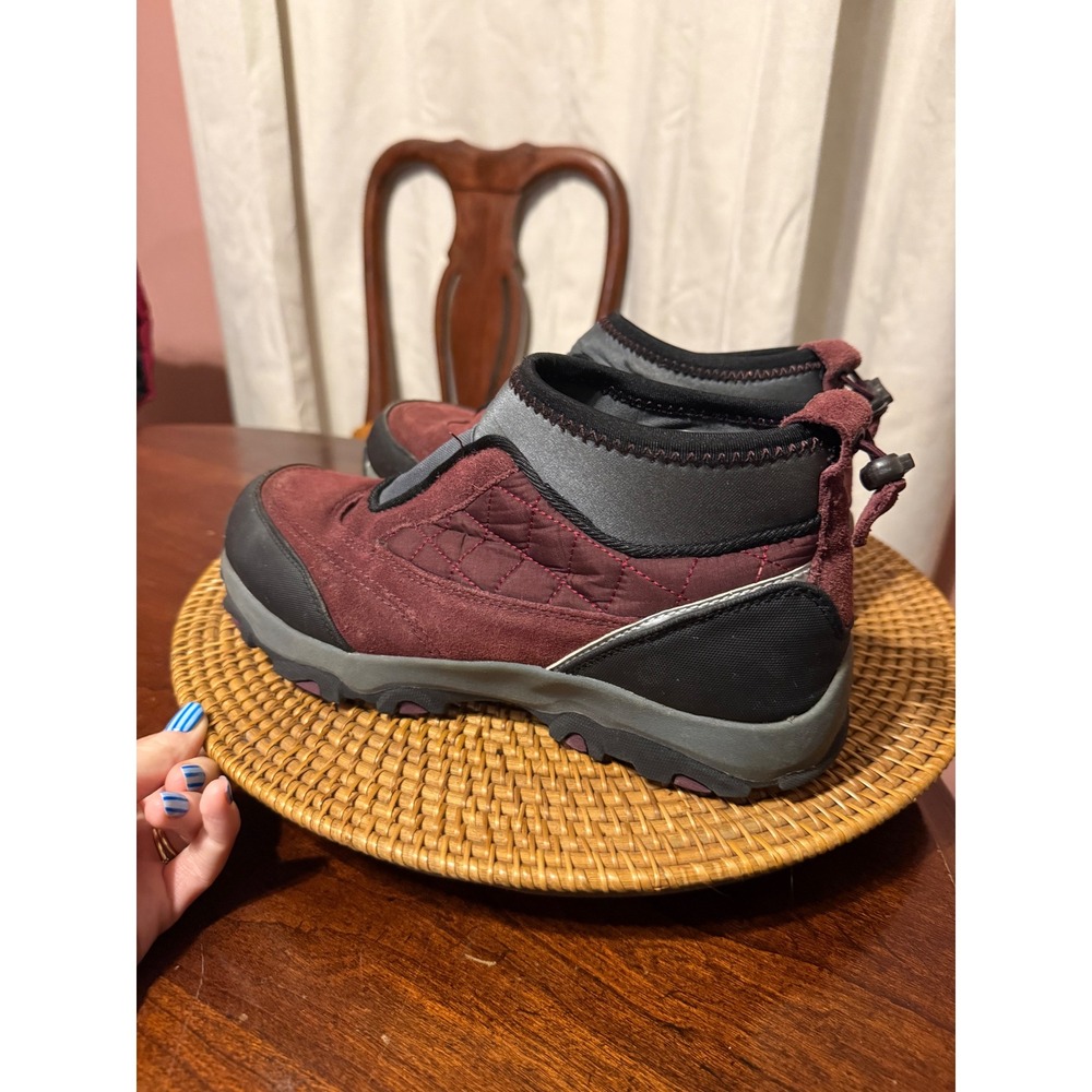 Lands End Womens 9.5 Burgundy Suede Quilted Ankle Snow Boots V2442 F2969 394044 - Picture 2 of 11